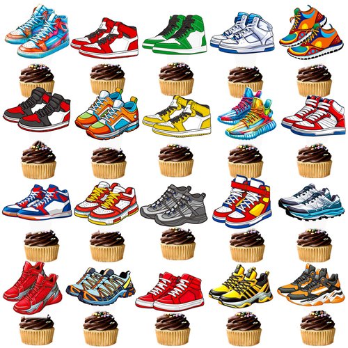 Sneaker Cupcake Toppers Sneaker Birthday Party Decorations Shoes Party Cupcake Picks Sneakers Cake Decorations for Sport Shoes Theme Baby Shower Supplies