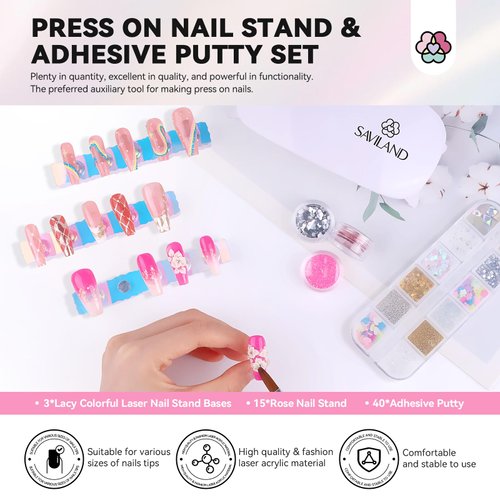 Saviland Nail Stand for Press ons: 15pcs Strong Magnetic Aurora Nail Holder For Painting Nails With Nail Stand 40 Pcs Reusable Sticky Putty For Nails Practice Acrylic Nail Tools Home Beginner Supplies