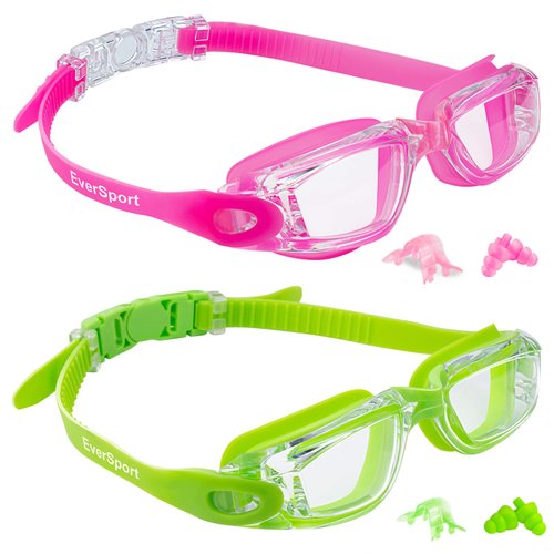 EverSport Kids Swim Goggles, Pack of 2 Swimming Goggles for Children Teens, Anti-Fog Anti-UV Youth Swim Glasses Leak Proof for Age4-16