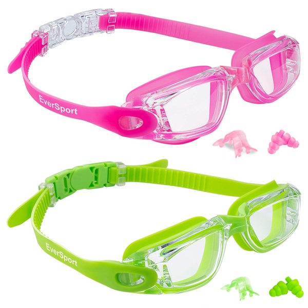 EverSport Kids Swim Goggles, Pack of 2 Swimming Goggles for Children Teens, Anti-Fog Anti-UV Youth Swim Glasses Leak Proof for Age4-16