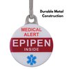 "EPIPEN Inside" Allergy Alert Tags Help Locate Epipen in Emergency. Message Printed on Both Sides. Durable Metal Two Piece Set