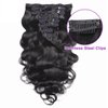 Feelgrace Wavy Clip ins Hair Extensions Human Hair, 18" Natural Black Body Wave Clip in Remy Human Hair Extensions for Women