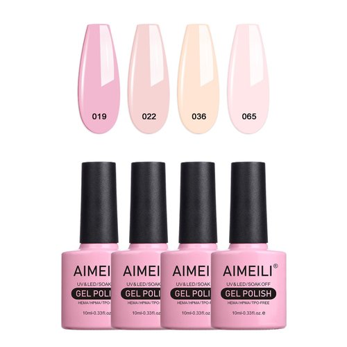 AIMEILI Soak Off U V LED Hema Free Nude Gel Nail Polish Natural Sheer Pink Nail Polish Gel Set Of...