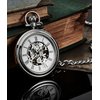 Stuhrling Original Men's Pocket Watch Stainless Steel Analog Skeleton Watch Hand Wind Mechanical Movement Stainless Steel Chain