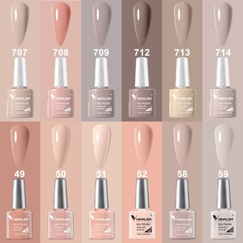 VENALISA Gel Nail Polish Set - 12 Pcs 7.5ml Nude Light Pink All Seasons Skin Tones Neutral Pink Brown Gel Polish Kit, Soak Off UV LED Gel Polish Set Nail Art Salon Manicure DIY Gifts
