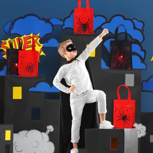 Ferraycle 24 Pack Spider Themed Gift Bags Spider Party Favors Non Woven Reusable Goody Treat Bags with Handles Spider Themed Birthday Party Supplies for Kids Boys, 6 Styles (Spooky Style)