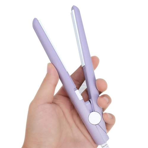 Ceramic Mini Hair Curler Straightener Flat Iron for Short Small Curling Tiny Irons Travel Size Bangs 2 in 1 Straightener Tourmaline Plate Beauty Heating Heats Up Fast (Purple)