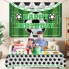 PIXHOTUL Soccer Happy Birthday Backdrop and Tablecloth Set - Soccer Theme Party Photo Props with Plastic Tablecloths Decorations for Kids Soccer Themed Birthday Party Decorations