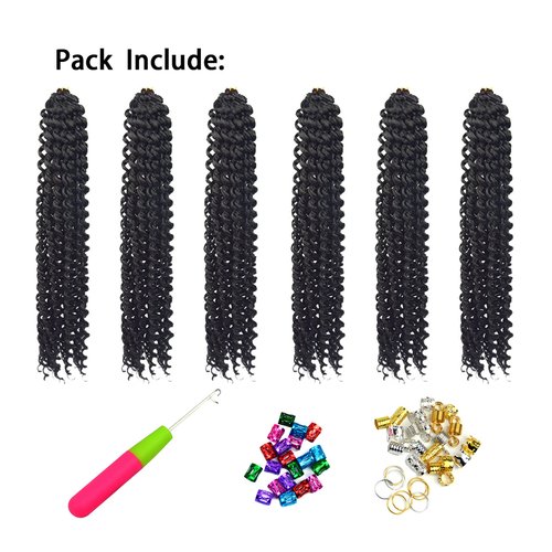 6 Packs Passion Twist Hair 18 Inch Water Wave Crochet Braiding Hair Synthetic Fiber Wigs Spring Twist Braiding Bohemian Hair Extensions (1B#)