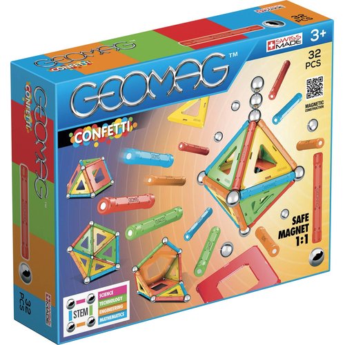 Geomag - Confetti - 32Piece Magnetic Building Set, Certified Stem Construction Toy, Safe for Ages 3 & Up