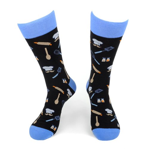 Urban Peacock Men's Novelty Fun Crew Socks for Dress or Casual - Multiple Patterns Multi-Pair Options (Chef - Black with Blue, 1 Pair)
