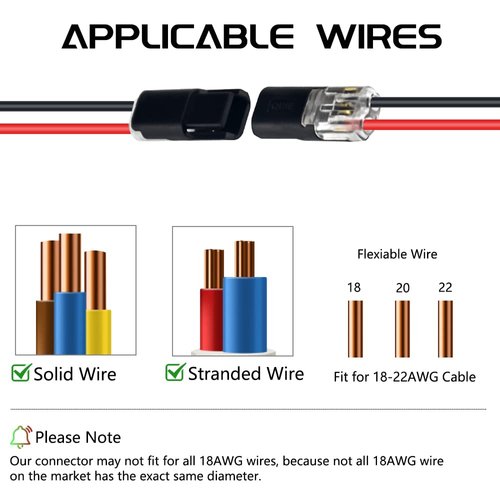 WMYCONGCONG 15 PCS Low Voltage Wire Connector Universal Compact Wire I Type Connectors 2 Pin No Wire-Stripping Required for 20/22 AWG Cable(I Type)