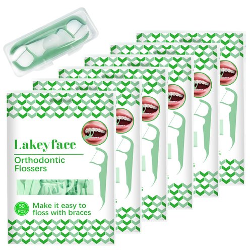 300 Count Orthodontic Flossers for Braces with Floss Dispenser, Braces Flossers for Kids Teeth & Adults, Dental Floss for Braces, Dental Floss Picks, 50 Count Bag (Pack of 6)