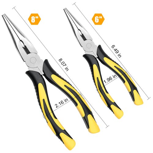 ZUZUAN Premium VISE-GRIP Long Needle Nose Pliers- 8” & 6’’, Paper Clamp Precision, High Carbon Steel, Soft Grip with Wire Cutter, Long Nose Cutting Pliers for Home, Fishing, Jewelry, Crafts,2pcs