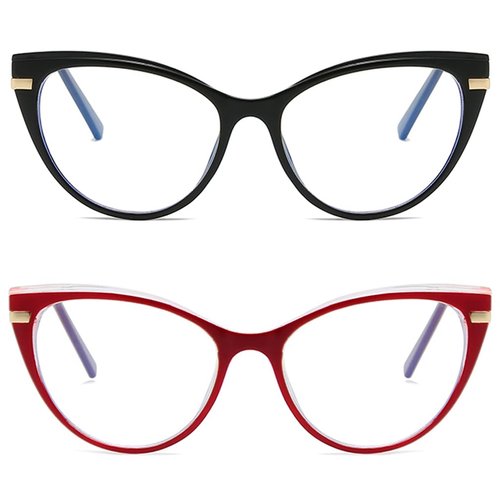 LJCZKA Blue Light Blocking Glasses Women Anti Eye satrain Computer Cat eye Eyeglasses Cateye Clear Frame (Black+Red)