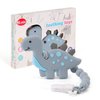 Baby Teething Toys for Babies 3-6 6-12 Months, Dinosaur Teether Pain Relief Toy with One Piece Design Pacifier Clip Holder Set, Freezer Safe Neutral Shower Gift for Boys and Girls (Grey)