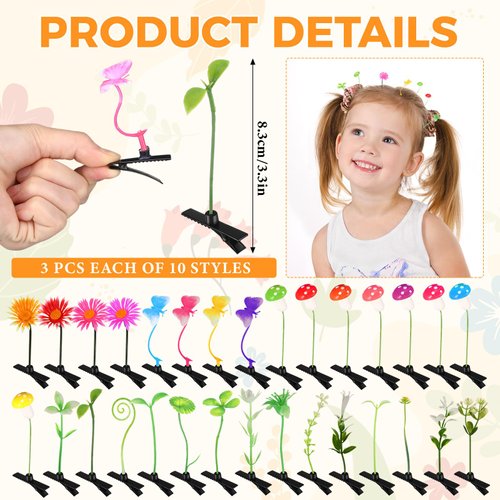 Tigeen 100 Pieces Bean Sprout Hair Clip Funny Plant Hairpins Grass Flower Butterfly Mushroom Hair Accessories (Sweet)