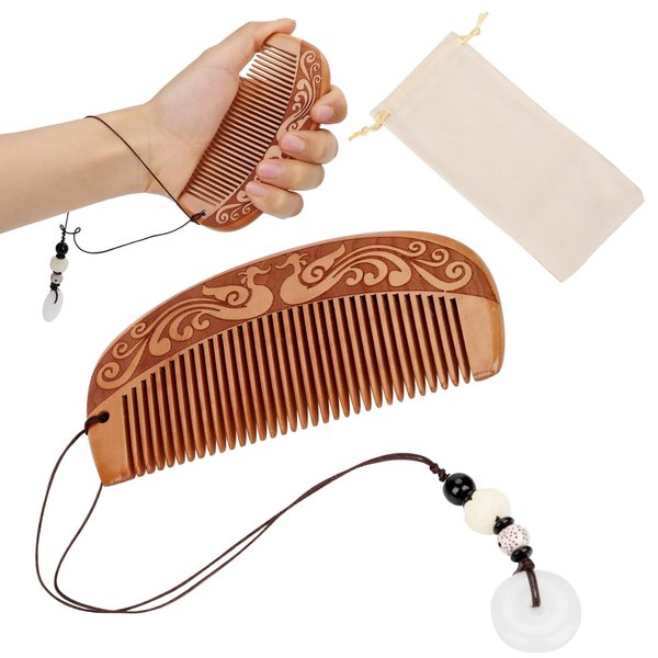 Labor Comb Set, Wooden Birthing Comb Classic Phoenix Pattern Decoration Childbirth Hair Comb Pregnancy Gift Delivery Essentials Care Package for New Moms Women, with Pendant, Pouch, Box