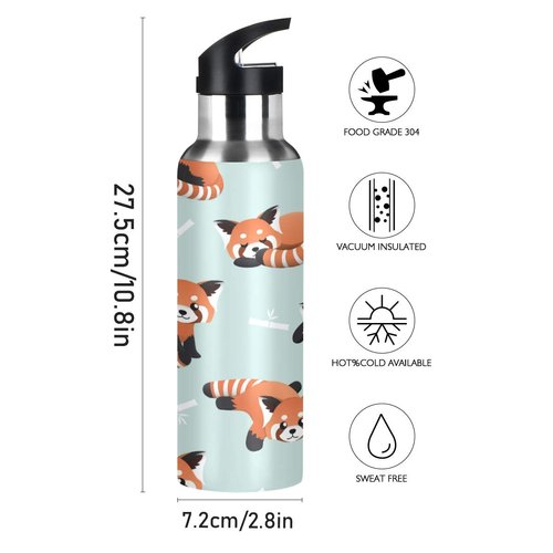Blueangle Cute Red Panda Water Bottle with Straw, Insulation Stainless Steel Water Bottle BPA Free Water Jug for Fitness Camping Outdoor Sports