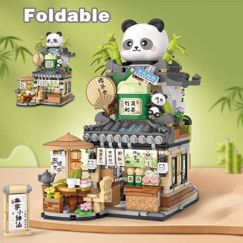 Yoxindax Panda Tea Shop Mini Street Scape Building Blocks, Panda Creative Building Toys for Girls 6-12, Gift Idea for Kids Adults (860PCS)