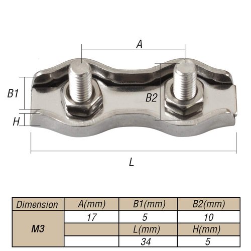Cozihom 1/8 Inch M3 Stainless Steel Duplex 2-Post Cable Clamp, Wire Rope Clip Cable Clamp, Pack of 14