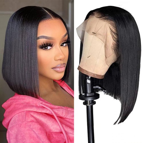 LYBYL Bob Wig Human Hair 13x4 HD Lace Front Wigs Human Hair 10 Inch Glueless Transparent Lace Frontal Bob Wigs 150% Density 10A Brazilian Short Bob Wig for Women Pre Plucked with Baby Hair