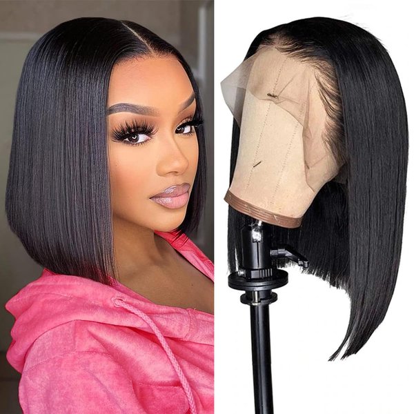 LYBYL Bob Wig Human Hair 13x4 HD Lace Front Wigs Human Hair 10 Inch Glueless Transparent Lace Frontal Bob Wigs 150% Density 10A Brazilian Short Bob Wig for Women Pre Plucked with Baby Hair