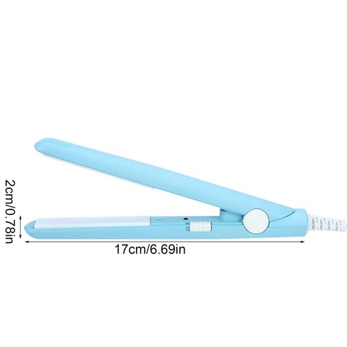 Flat Iron Curler, 2.8 X 0.7Inch Mini Simple Hair Straightener European Plug 2 in 1 Ceramic Tourmaline Plate Heating Flat Iron for Curly Hair Straight Hair(Blue)