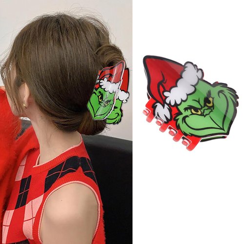 Christmas Hair Claw Clips Xmas Hair Jaw Clips Strong Hold Nonslip Hair Clips Christmas Green Cartoon Pattern Hair Barrette Cute Acrylic Hair Claws Xmas Hair Accessories for Women Girls