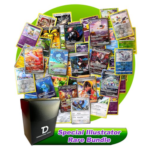 Special Illustrator Rare Pokémon Compatible TCG Random Assortment Bundle || Guaranteed Special Illustrator Rare + 15 Reverse Holo + 15 High HP Cards + Dan123yal Deck Box