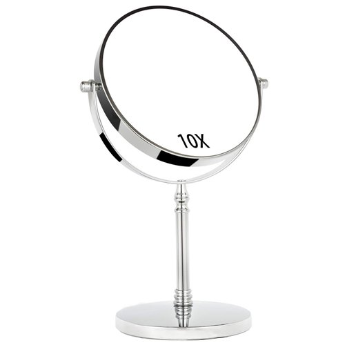 TAOKEY 8Inch 10X Magnifying Mirror, Double Sided Makeup Mirror on Round Stand for Tabletop, Bedroom Vanity Desk and Bathroom Counter - Free Standing Double Sided 10X/1X Magnification Mirror.