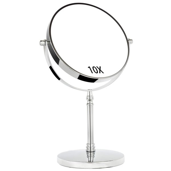 TAOKEY 8Inch 10X Magnifying Mirror, Double Sided Makeup Mirror on Round Stand for Tabletop, Bedroom Vanity Desk and Bathroom Counter - Free Standing Double Sided 10X/1X Magnification Mirror.