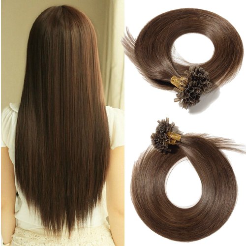 Benehair U Tip Human Hair Extensions 24 Inch U Tip Keratin Hair Extensions Real Remy Hair Fusion Hair Extension Medium Brown #4 Pre Bonded Human Hair Extensions 100 Strands 50g