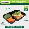 Freshware Meal Prep Containers [15 Pack] 2 Compartment with Lids, Food Storage Containers, Bento Box, BPA Free, Stackable, Microwave/Dishwasher/Freezer Safe (28 oz), Black