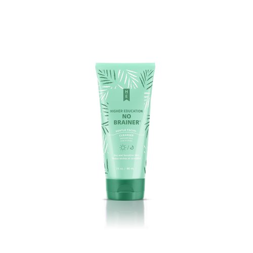Higher Education Skincare NO BRAINER Travel Size Gentle Facial Cleanser Dry & Sensitive Skin, 3 fl oz., Water-Based Hydrating Face Wash with Bamboo and Hydrolyzed Rice Protein, Doubles as Shaving Gel