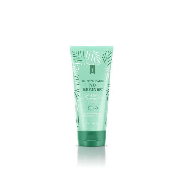 Higher Education Skincare NO BRAINER Travel Size Gentle Facial Cleanser Dry & Sensitive Skin, 3 fl oz., Water-Based Hydrating Face Wash with Bamboo and Hydrolyzed Rice Protein, Doubles as Shaving Gel