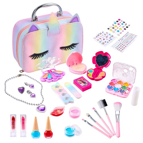 Unicorn Makeup Kit for Kids, Washable Non-Toxic Makeup Toys, Colorful Makeup Set for Little Girls, Perfect Birthday Gift for 4-10 Year Old Girls (28 Pcs)