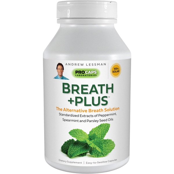 ANDREW LESSMAN Breath Plus 60 Softgels – Natural Breath Freshener, Helps Eliminate Odors from Food, Smoking, Morning Breath from The Inside Out, with Peppermint & Spearmint. Easy to Swallow Softgels