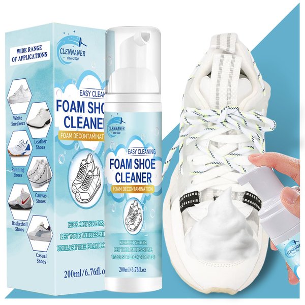 Shoe Cleaning Kit, 6.76 Oz White Shoe Cleaner Removes Dirt and Stain, Shoe Cleaner Sneakers Kit with Brush and Towel, Shoe Cleaner Work on White Shoes, Leather, Knit, Boots, Canvas, Suede, PU, Fabric