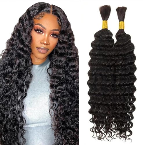 Deep Wave Braiding Hair 2 Bundles 80g Braiding Hair No Weft Bulk for Braiding Hair Extensions Nat...