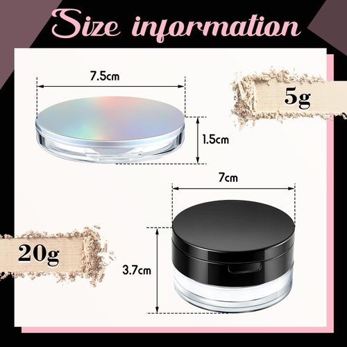Cunhill 2 Pcs Loose Powder Container with Puff 0.17/0.7 oz Reusable Plastic Empty Powder Case Portable DIY Makeup Powder Container Loose Powder Compact Case with Mirror and Net Sifter(Neon,Black)