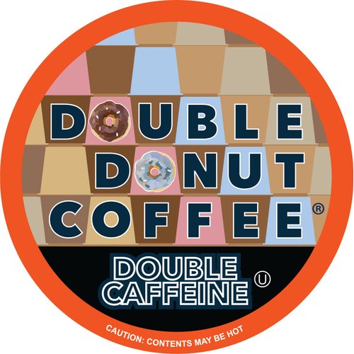Double Donut High Caffeine Coffee Pods, Extra Strong Double Caffeine Coffee Cups for Keurig K Cup Brewer Machines Single Serve Dark Roast Coffee, 24 Count