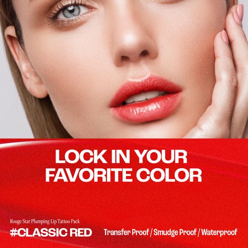 MAXCLINIC Rouge Star Plumping Lip Tattoo (0.17 oz) - 72-HR Long Lasting Waterproof Peel Off Lip Stain - Extreme Lip Plumper Transfer-Proof, Non -Sticky Hydrating Matte Lip Tint Tattoo (Classic Red)