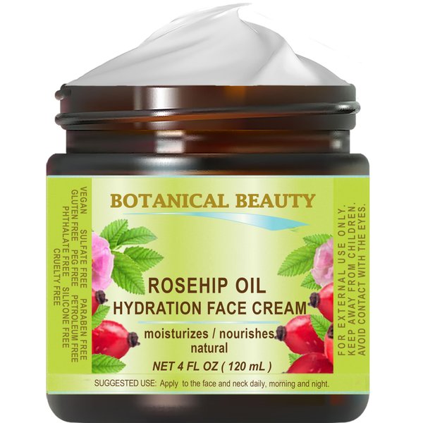 ROSEHIP OIL HYDRATION FACE CREAM for Normal, Dry, Sensitive Skin Moisturized and Nourished 4 Fl. oz. - 120 ml by Botanical Brauty