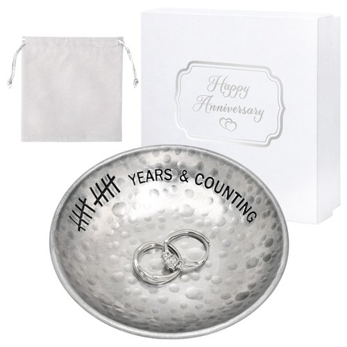 CEELGON 10 Year Wedding Anniversary Tin Gifts 10th Gifts 4" Tin Jewelry Tray Engraved Aluminum Decorative Dish Wedding Gifts for Couple Anniversary Tin Gifts for Him or Her