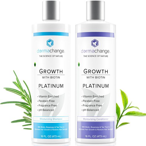 DermaChange Biotin Shampoo and Conditioner Set - Hair Growth Shampoo and Conditioner for Men & Women - Shampoo Conditioner for Dry, Damage & thinning hair with Tea Tree, Manuka Honey & Rosemary 16oz