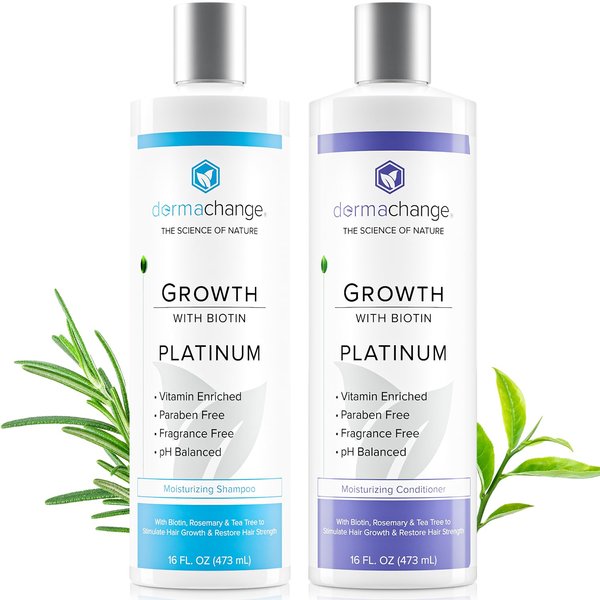 DermaChange Biotin Shampoo and Conditioner Set - Hair Growth Shampoo and Conditioner for Men & Women - Shampoo Conditioner for Dry, Damage & thinning hair with Tea Tree, Manuka Honey & Rosemary 16oz