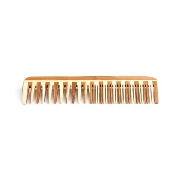 Bass Brushes | Grooming Comb | Premium Bamboo Teeth and Handle | Wide Tooth/Fine Tooth Combination | Striped Finish | Model W3 - SB