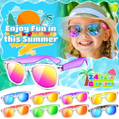 Joycover Valentines Day Gifts for Kids with Kids Sunglasses, 16 Pack Valentines Party Favors for Kids 4-8, Translucent Sunglasses for Kids with UV400 Protection, Beach, Pool Party Favors Supplies