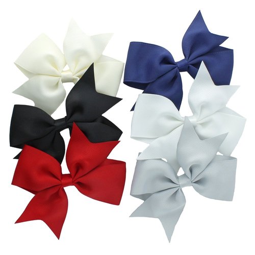 My Lello Medium 4" Girls Split Tails Boutique Grosgrain Hair-Bow Mixed Variety 6 Pack Neutrals & Classic Shades